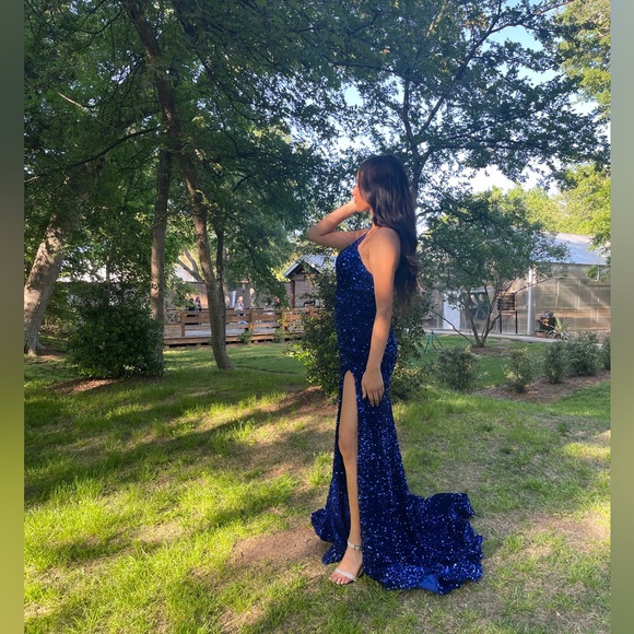 00 Sherri Hill Royal Blue one shoulder Prom Dress - Picture 5 of 5